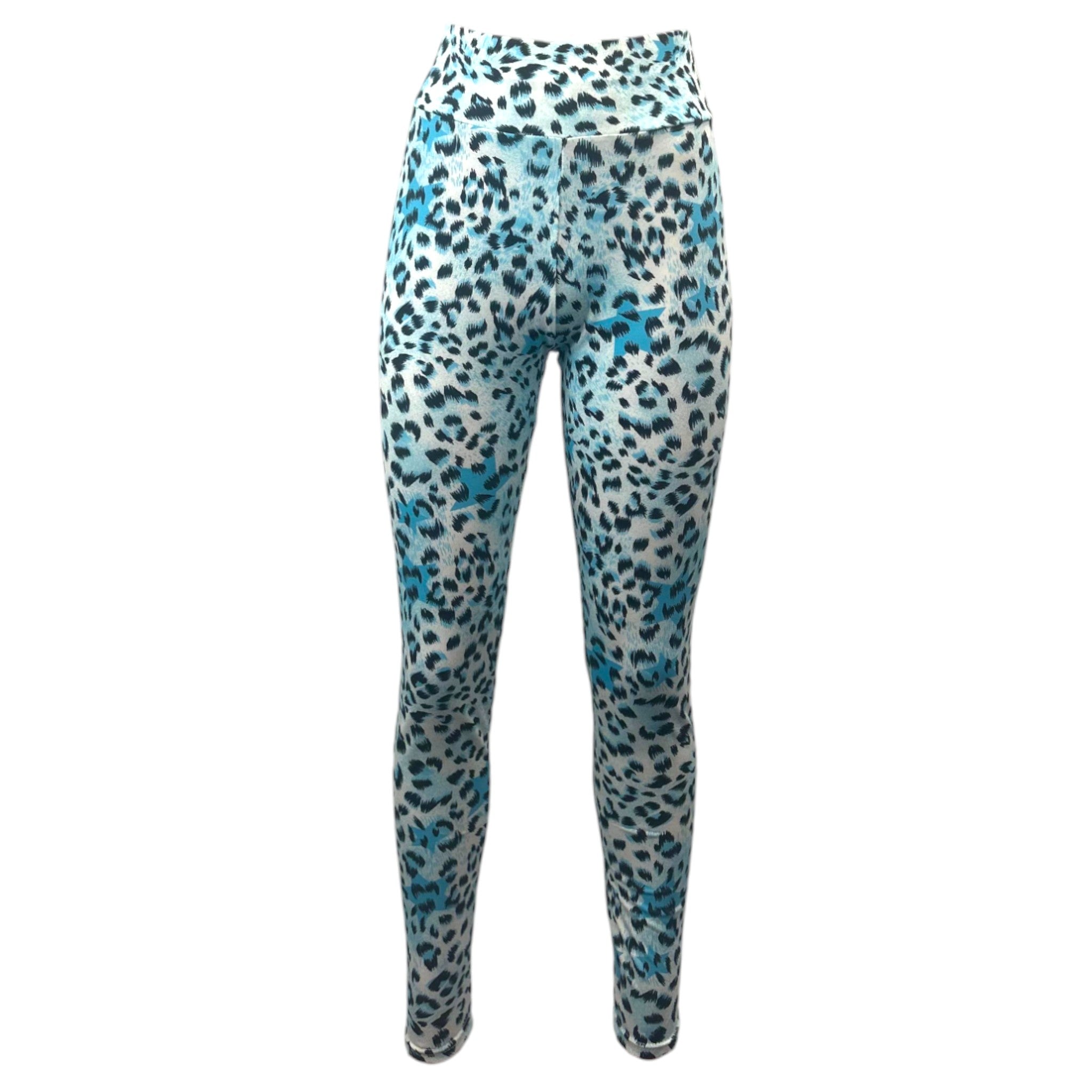 Women's high-waisted leopard print leggings in aqua – stretchy gym or casual wear